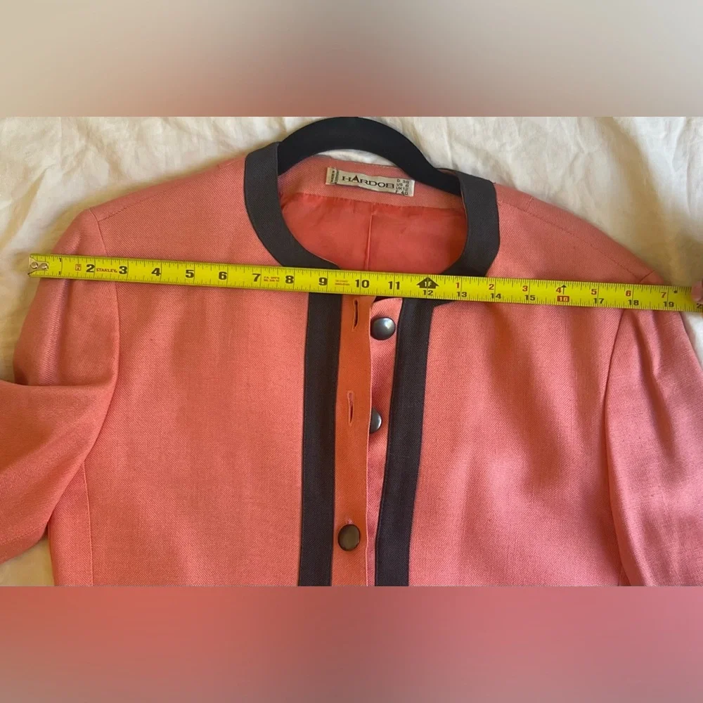 Hardob Vintage Coral Pink Black Trim Blazer Jacket | Size 8